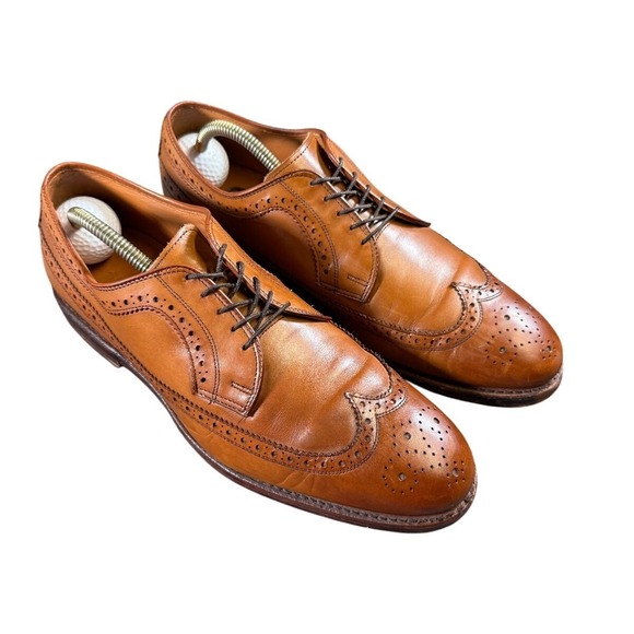 Polo Ralph Lauren Sanderson Tan Leather Wingtip Dress Shoes Sz 10 with box - Picture 1 of 14